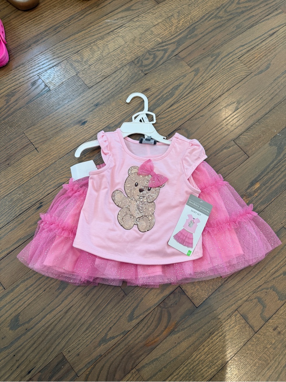 Girls Pink Sequin Bear Top with Matching Glitter Tutu Set